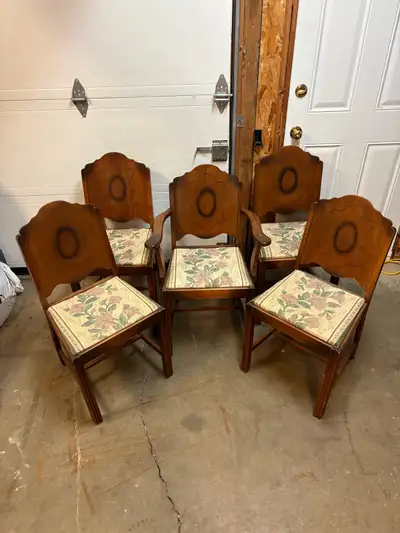 Set of 5 Vintage Wood Dining Chairs, View more