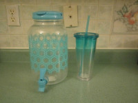 Beverage Dispenser with Handle  &  Matching Cup with Straw
