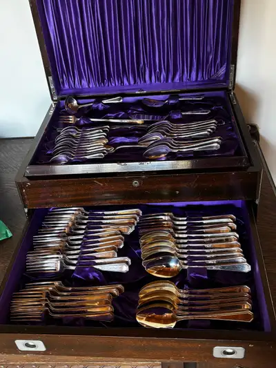 Antique plated silverware set, View more