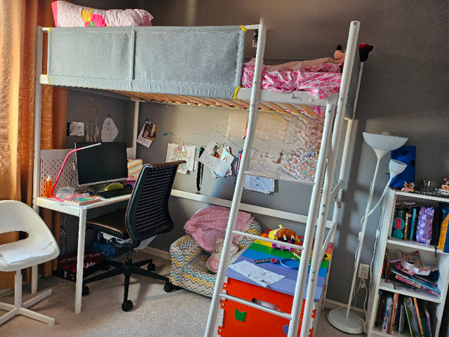 IKEA VITVAL Loft bed frame with desk top, white/light gray, Twin in Beds & Mattresses in Edmonton - Image 2