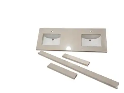 Part # DITOP1 Stonewood 61 1/4" x 22 1/2" x 1" double bowl countertop finished on 3 sides w/ 1 hole...