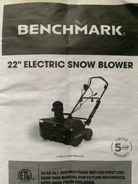 BENCHMARK 22" Electric Snow Blower - 15 amp