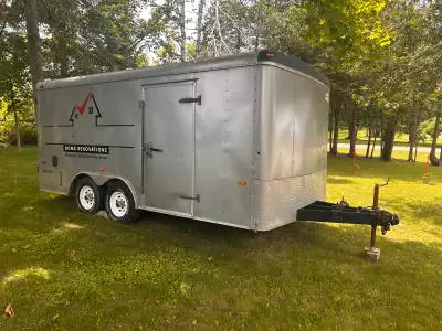 Well kept 2006 - 16x8 cargo/enclosed CANADIAN HAULER TRAILER. Features: 1. Inside shelves & hooks 2....