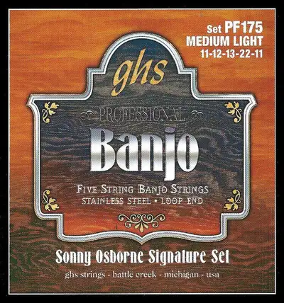 GHS "Sonny Osborne" Banjo Strings : - 5 string signature set (PF175) - stainless steel / loop ends -...