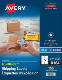 Avery TrueBlock White Shipping Labels 3⅓" x 4", 150 pack