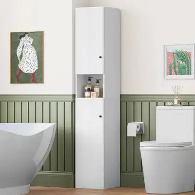 11.8”x12”x64”, Wooden Wall Storage Bathroom Cabinet, White, View more