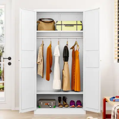 New White Metal 2-Door Wardrobe Storage Cabinet, View more