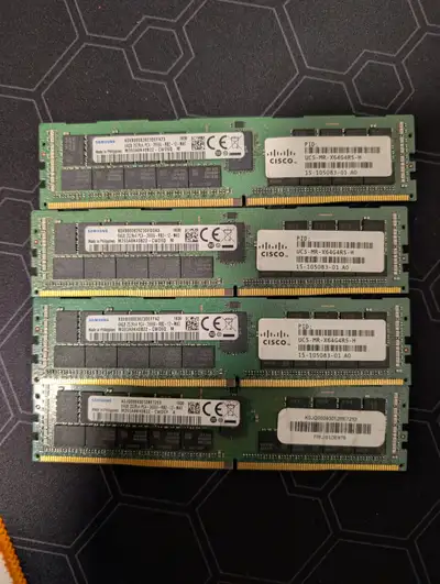 Hi I have 4 matching 64gb sticks, ECC 64GB 2s2Rx4 PC4-2666V-RB2-12-MA0 Capacity: 64GB per stick Type...