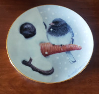 Vintage 1999 "Nosey Junco" and Snowman Porcelain Plate.