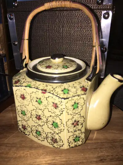 Antique/vintage Tea Pot Japan - Hand Painted - Bamboo Handle, View more