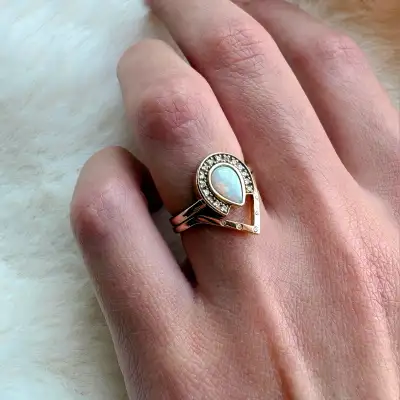 Australian Opal & Diamond Ring Set | 14k Solid Rose Gold, View more