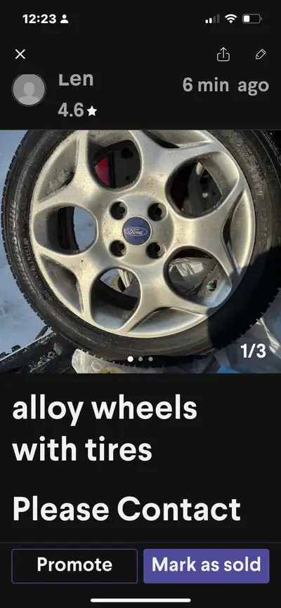 Set of Four BridgestoneToranza BW P195/50R16 used tires with FORD 4 hole aluminum Alloy rims. Not be...