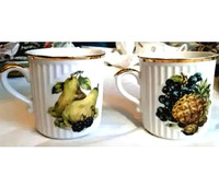 2 VINTAGE CZECHOSLOVAKIA PORCELAIN COFFEE MUGS FRUITS DESIGN