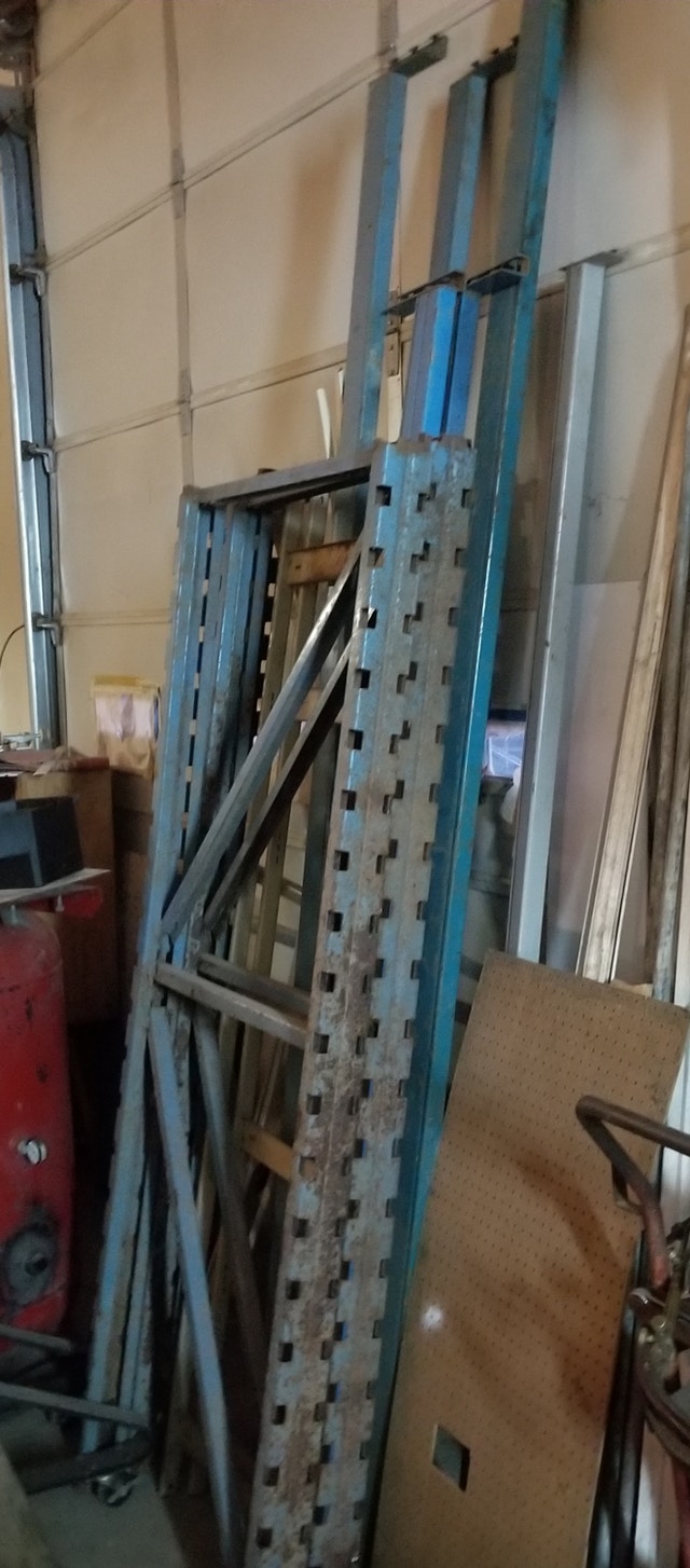 Industrial Steel racking with assorted lengths of cross pieces