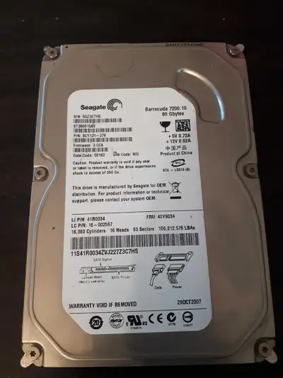 80 GB Seagate SATA hard drive, View more