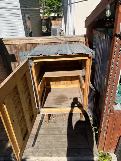 40”wide x 48” tall x 46” deep Used as bbq storage Make me an offer If no one offers me any form of p...