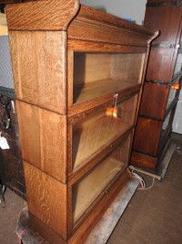 antique 3 glass level barrister bookcase, recently restored