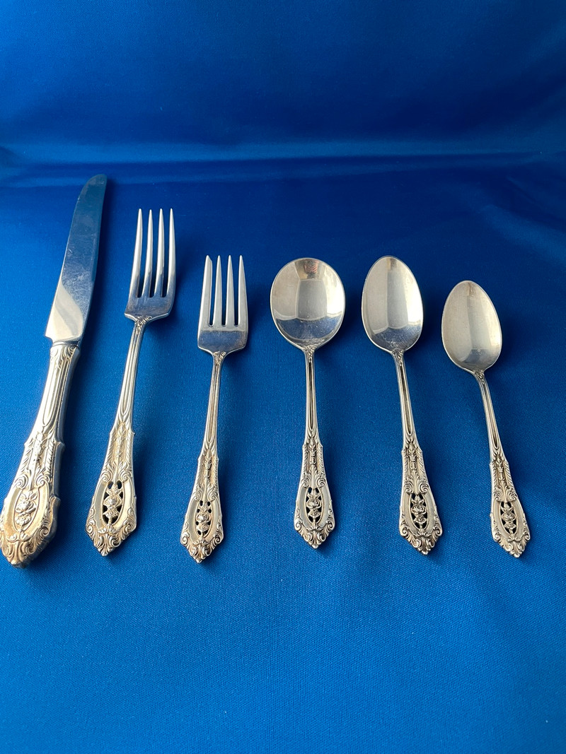 Rose Point Sterling Silver Flatware by Wallace 1934 - 75 pieces, used for sale  