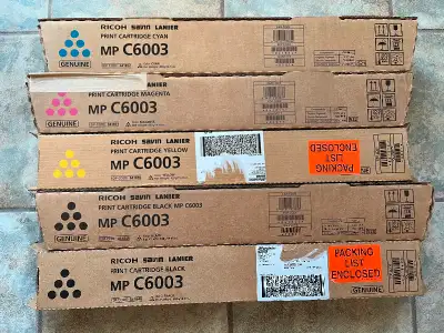 Selling brand new sealed in the box RICOH MP C6003 OEM High Yield Toner Cartridges as shown in the a...