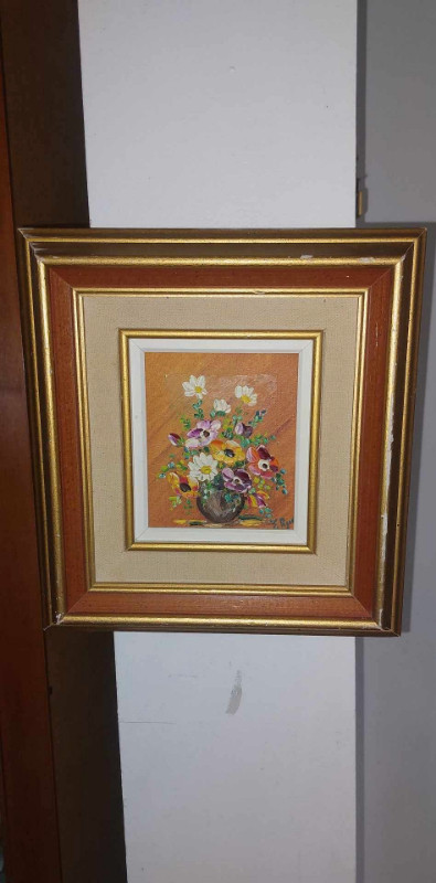 Beautiful vintage 5 by 7 "inside Flowers oil painting dans Art et objets de collection  à Ouest de l’Île