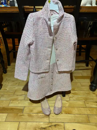 Girls size 12 sparkle dress and shoes size 4., View more