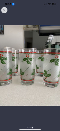  Vintage frosted holly glasses  