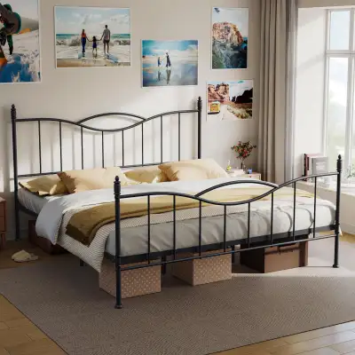 King Size Bed Frame with Headboard, White, View more