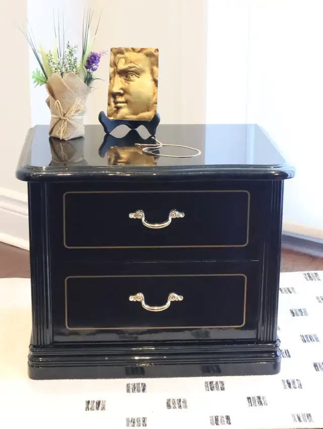 Black Lacquer 2 Drawer Night Stand