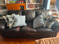 Real Leather Couch with throw cushions