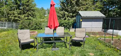 Patio table with 4 chairs with cushions, View more