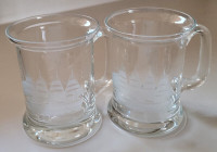 Vintage Hand Blown Etched Sailboat Crystal Toscany Glass Mugs