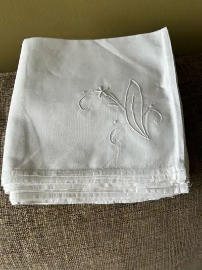 Embroidered White Linen Napkins, View more