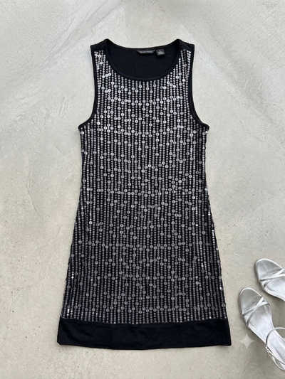 MNG (Mango) Black & Silver Sequin Sleeveless Mini Dress - Size X, View more