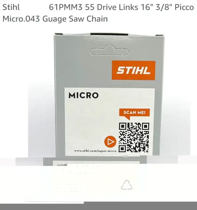 Stihl 61PMM3 55 Links 16" 3/8" Picco Micro.043 Guage in Power Tools in Miramichi - Image 3