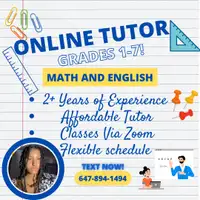 Online Math and English Tutor. Grades 1-7!!