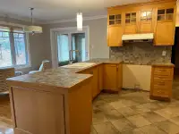 Hardwood Kitchen Cabinets, Countertop and Sink