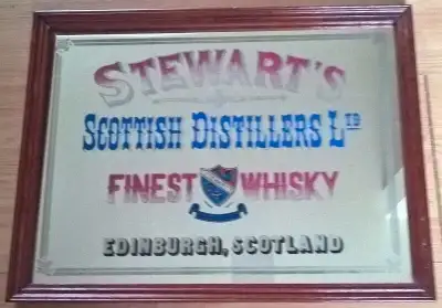 Vintage Stewart's Scottish Distillers Ltd. Finest Scotch Whisky Pub/ Bar Mirror with wooden frame -...