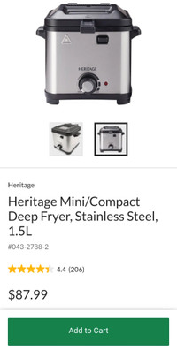 Heritage Mini/Compact Deep Fryer, Stainless Steel, 1.5L