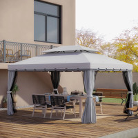 13' x 10' Outdoor Patio Gazebo Canopy with 2-Tier Polyester Roof