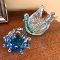Vintage Chalet Glass Blue Basket and Swan Bombonieres $20 each