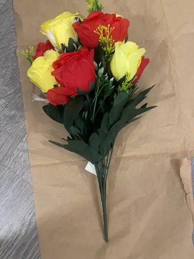 Beautiful Artificial Flowers Bouquet - lovely yellow & red roses!