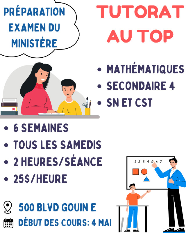 Préparation Examen du Ministère Mathématique Secondaire 4 dans Tutorat et langues  à Ville de Montréal