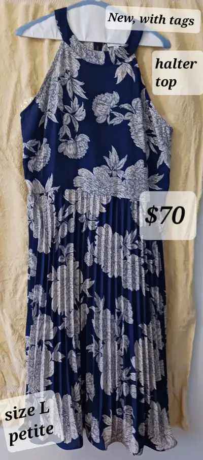 New,  size L Petite DRESS, round neck, bare shoulders, pleated,, View more