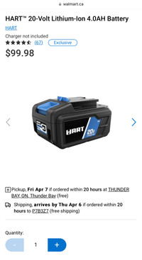 Hart 20V 4Ah Lithium-Ion Battery NEW
