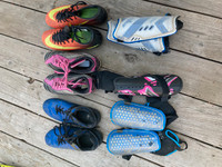 Soccer cleats, shoes, shin pads & ball