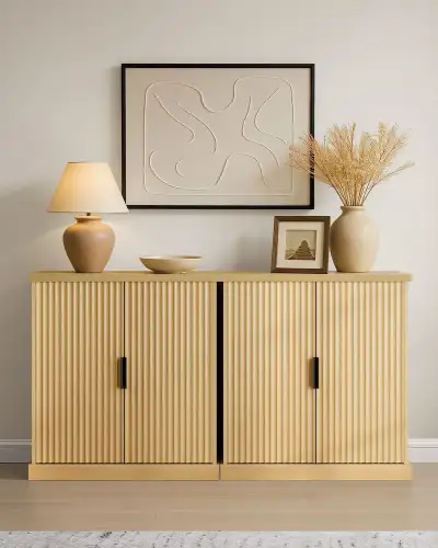 Oak Beige Ribbed Accent Cabinet, View more