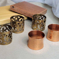 Mix Misc lot of 5 Vintage Napkin Rings - 3 Brass 2 Copper