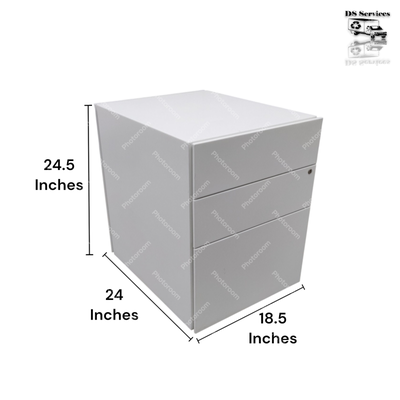 Office 3 Drawer Ped Cabinet W/ Wheels Metal Storage White K8375, View more