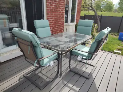 Outdoor Patio Dining Set Glass Top Table + 4 Chairs (NO Cushion), View more
