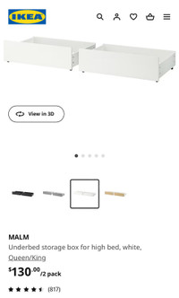 IKEA king/queen size under  malm high bed storage 2 pack 